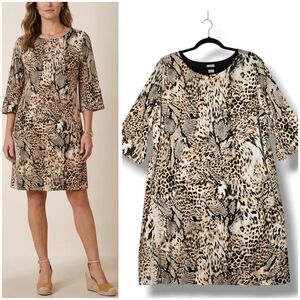 Chico's Petite Shift Dress Size 3 16 18 Animal Print Elbow Sleeve Knee Length